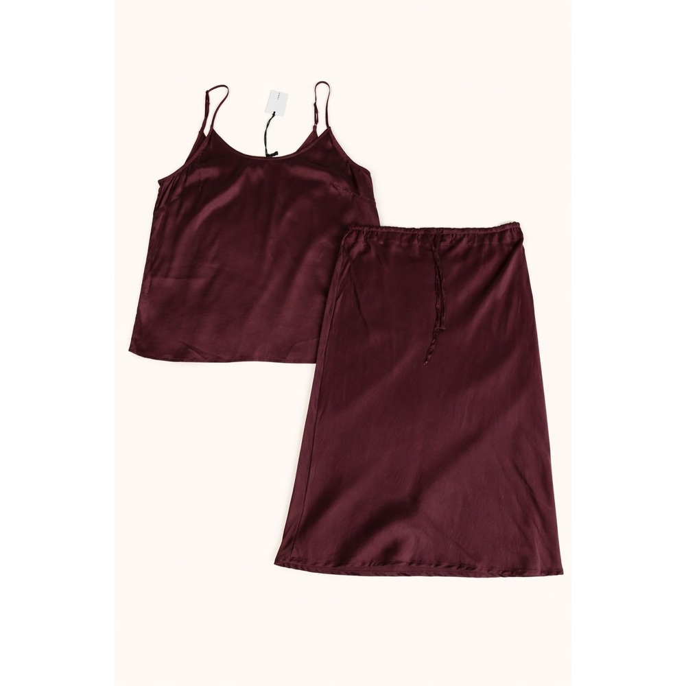 Paper Label Womens Kiana Slip Satin Midi Skirt Vivian Cami Set Sz L Brown Preppy